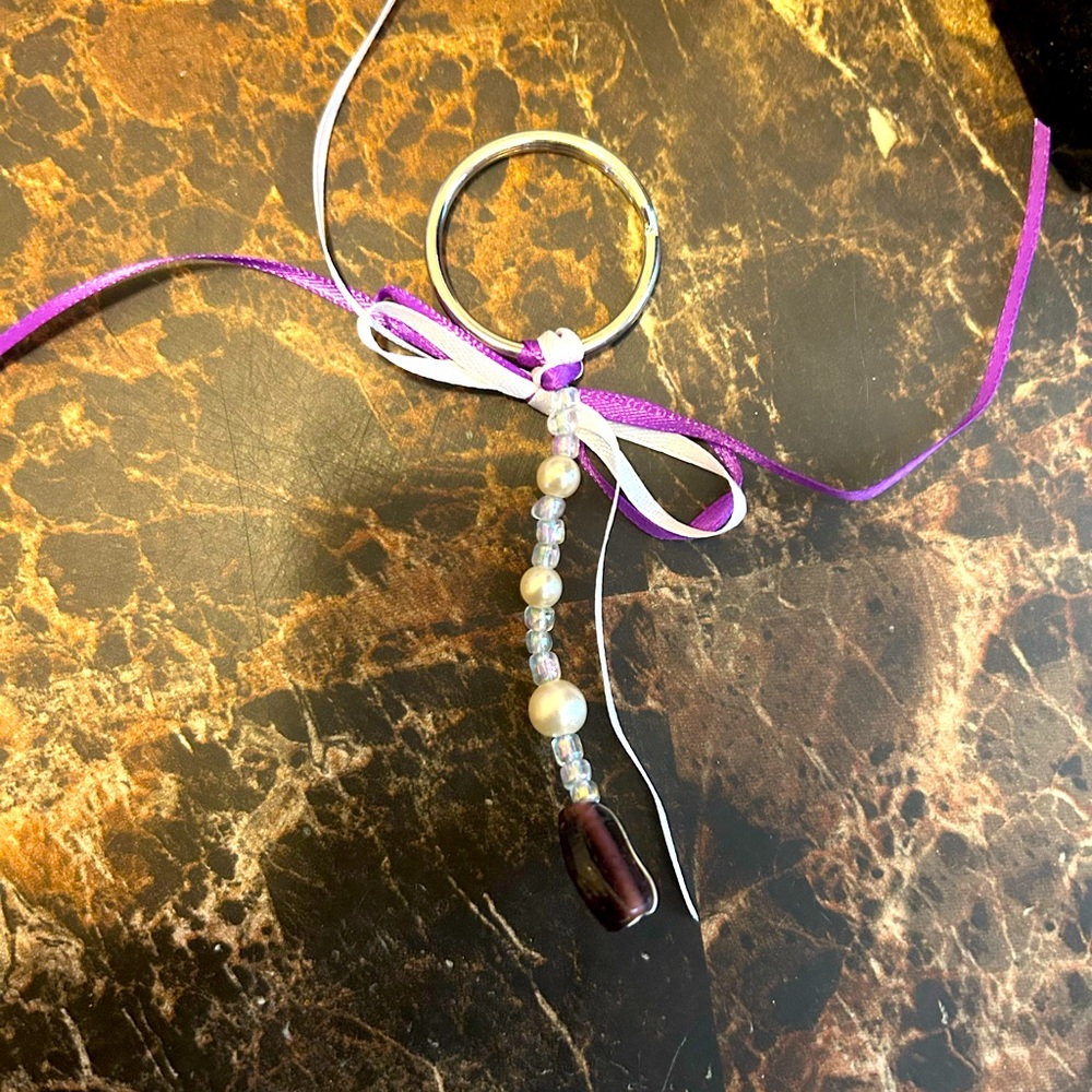 Handmade Purple and iridescent Beaded Keychain